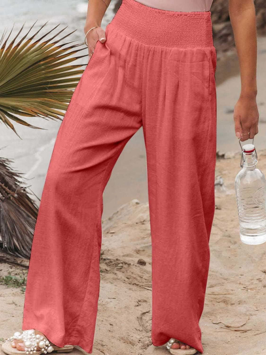 Bridgett Smocked Waist Wide Leg Pants - SwagglyLife Home & Fashion