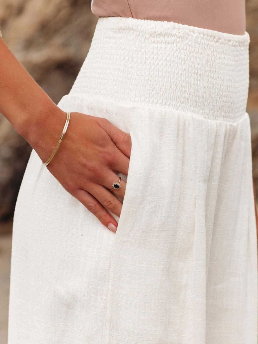 Bridgett Smocked Waist Wide Leg Pants - SwagglyLife Home & Fashion