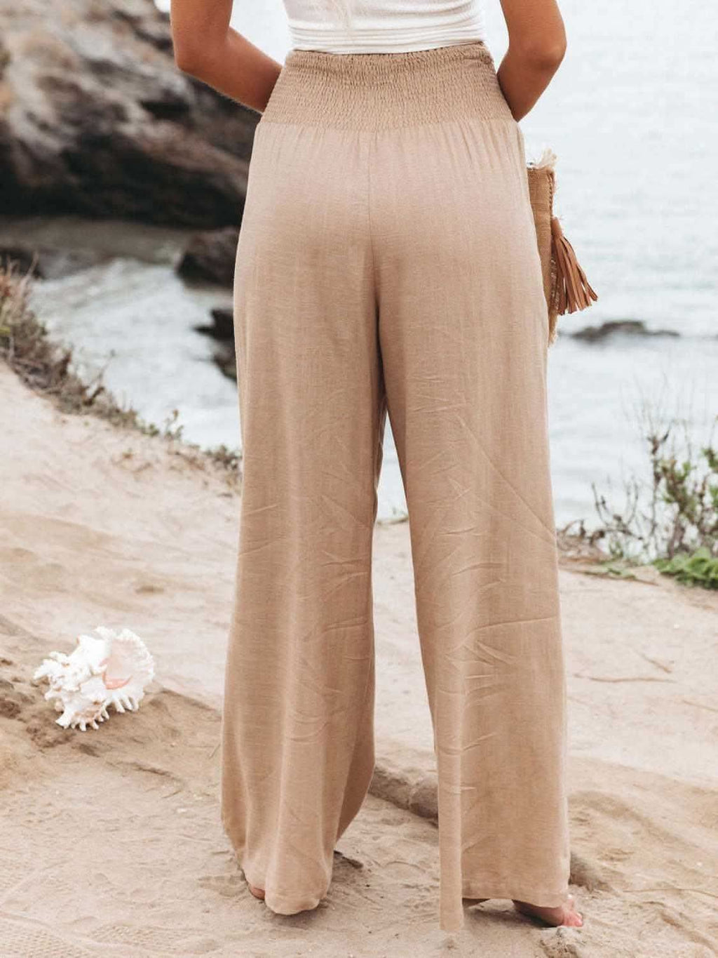 Bridgett Smocked Waist Wide Leg Pants - SwagglyLife Home & Fashion