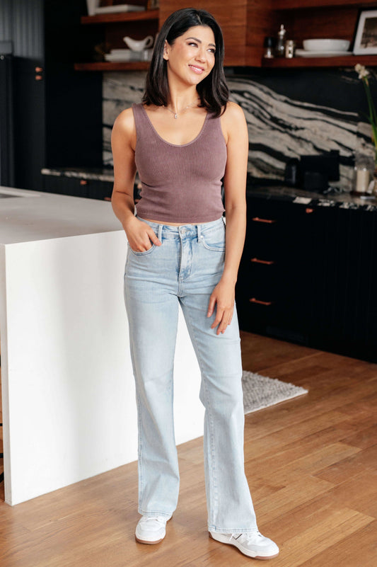 Brooke High Rise Control Top Vintage Wash Straight Jeans in - Denim photo