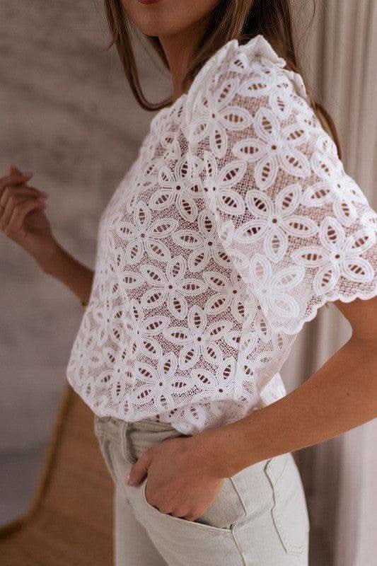 Brooklyn Crochet Lace Flower Embroidered Hallowed Blouse in - Shirts & Tops photo