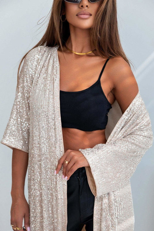 Brynlee Sequin Open Front Duster Cardigan in - Shirts & Tops photo