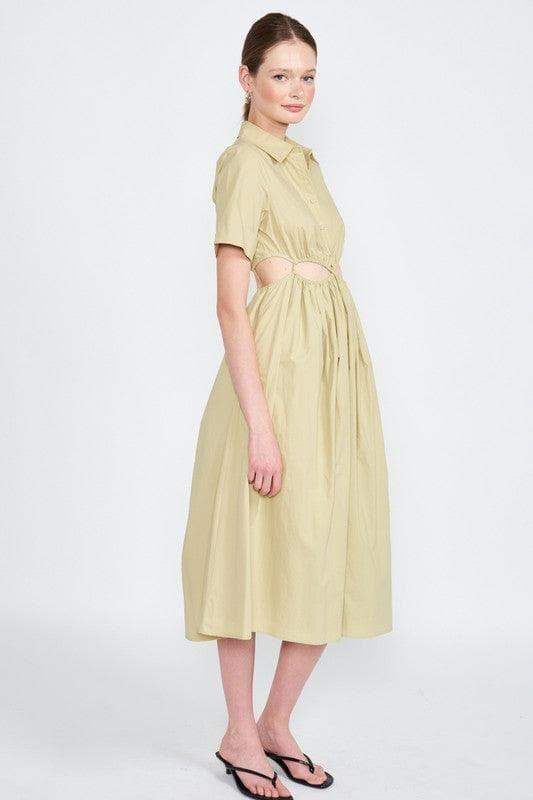 EMORY PARK Button Up Collared Cutout Midi Dress - SwagglyLife Home & Fashion