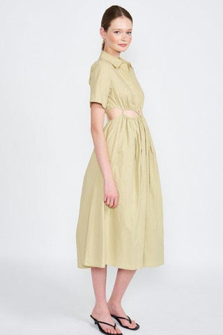 EMORY PARK Button Up Collared Cutout Midi Dress - SwagglyLife Home & Fashion