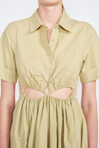 EMORY PARK Button Up Collared Cutout Midi Dress - SwagglyLife Home & Fashion