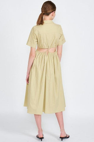 EMORY PARK Button Up Collared Cutout Midi Dress - SwagglyLife Home & Fashion