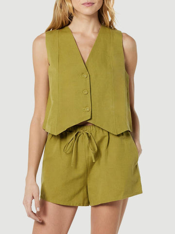 Button Up V-Neck Top and Pocketed Shorts Set - SwagglyLife Home & Fashion