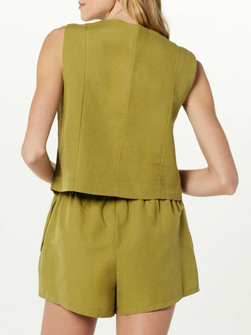 Button Up V-Neck Top and Pocketed Shorts Set - SwagglyLife Home & Fashion