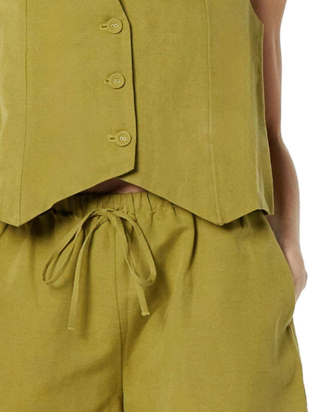 Button Up V-Neck Top and Pocketed Shorts Set - SwagglyLife Home & Fashion