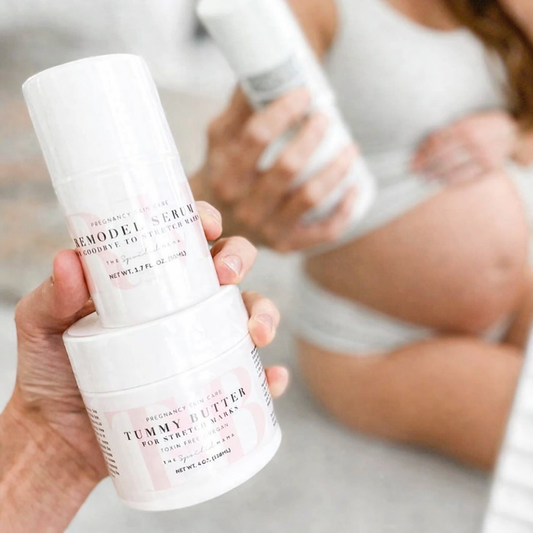 The Spoiled Mama Tummy Butter and ReModel Serum Stretch Mark Duo in - pregnancy belly cream > new mom gift > gift for pregnant woman > pregnancy creams to prevent stretch marks > stretch mark treatment photo