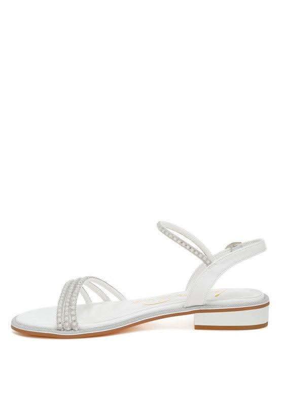 Nobbity Rhinestone Pearl Detail Flat Sandals - SwagglyLife Home & Fashion