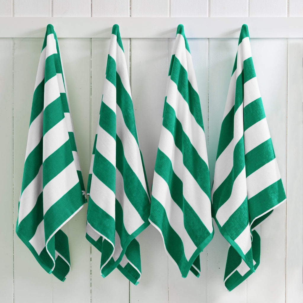 Cotton Velour Cabana Stripe Beach Towel - Novia Collection in 4 Pack- 35" x 70" New Green - photo
