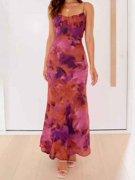 Cutout Printed Cami Maxi Dress in Brick Red - photo