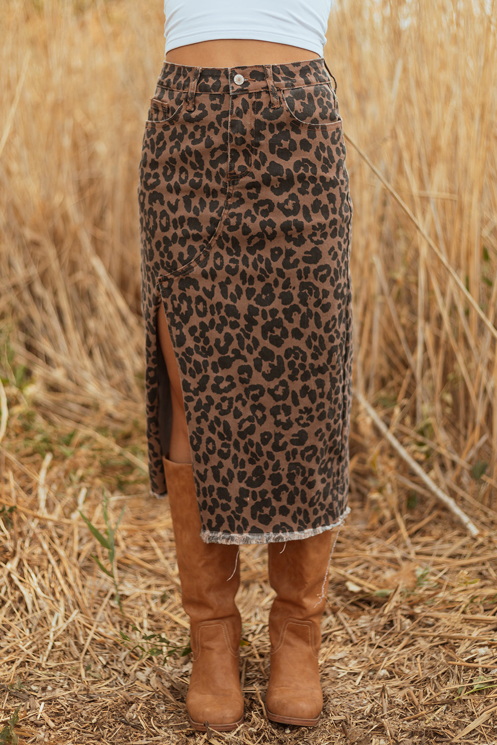 Jadecara Frayed Midi Skirt in Brown - Skirts & Petticoat photo