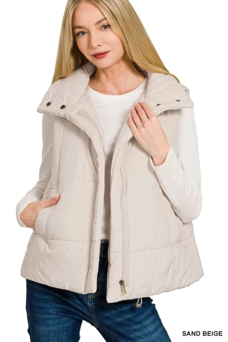 Zenana High Neck Zip-Up Vest Coat in - photo