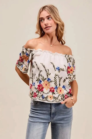 SO ME Floral Embroidered Two Way Off The Shoulder Blouse - SwagglyLife Home & Fashion