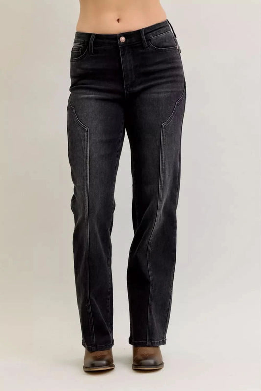 Judy Blue Mid Rise Straight Western Seam Detail Jeans in - photo