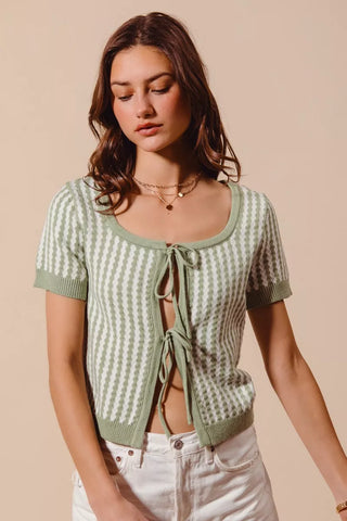 SO ME Tie Front Textured Vertical Stripe Knit Cardigan in - photo