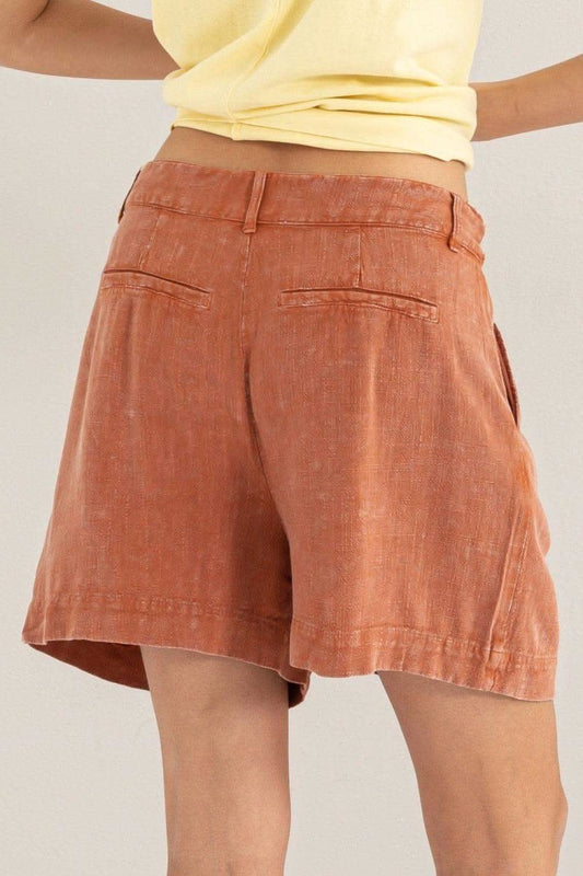 HYFVE High Waist Pleated Linen Shorts in - photo