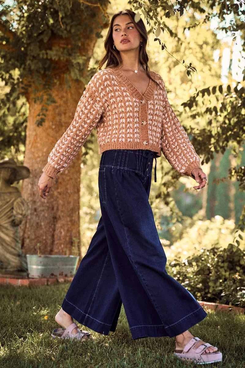 SO ME Soft Chenille Yarn Textur Button Sweater Cardigan in - photo