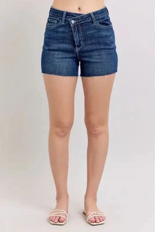 Judy Blue Full Size High Waist Criss-Cross Waistband Denim Shorts Plus Size in - photo