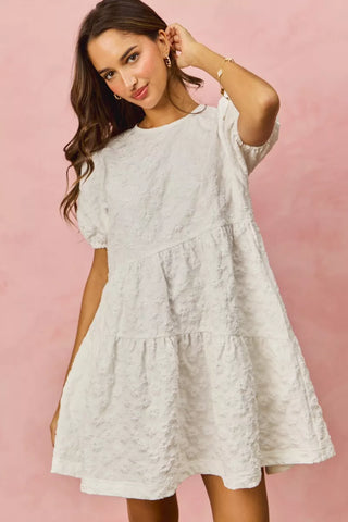 SO ME Floral Jacquard Diagnol Tiered Short Mini Dress in - photo