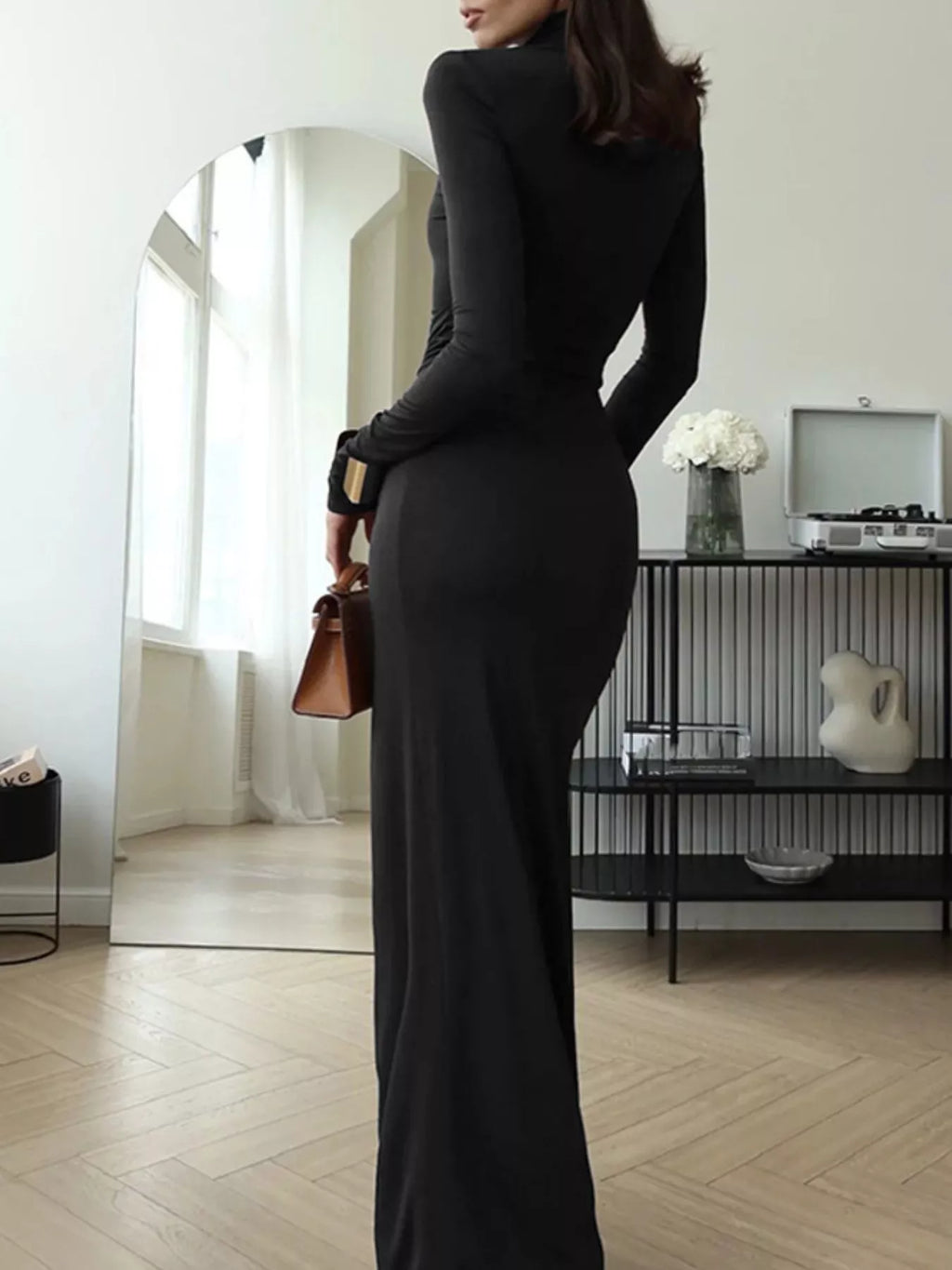 Turtleneck Long Sleeve Slit Maxi Dress in - photo