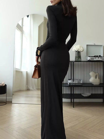 Turtleneck Long Sleeve Slit Maxi Dress in - photo
