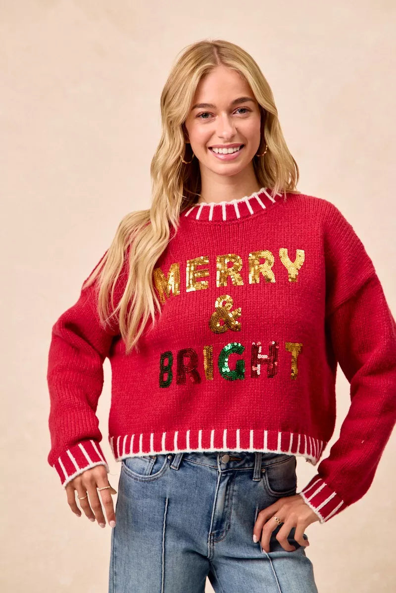 BiBi Christmas Theme Sequin Lattering Sweater in - photo