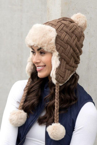 Cable Weave Pom Trapper Hat - SwagglyLife Home & Fashion