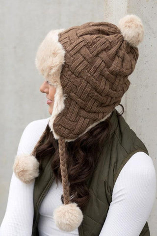 Cable Weave Pom Trapper Hat - SwagglyLife Home & Fashion