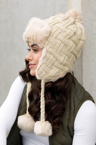 Cable Weave Pom Trapper Hat - SwagglyLife Home & Fashion