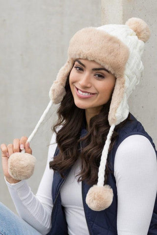 Cable Weave Pom Trapper Hat - SwagglyLife Home & Fashion