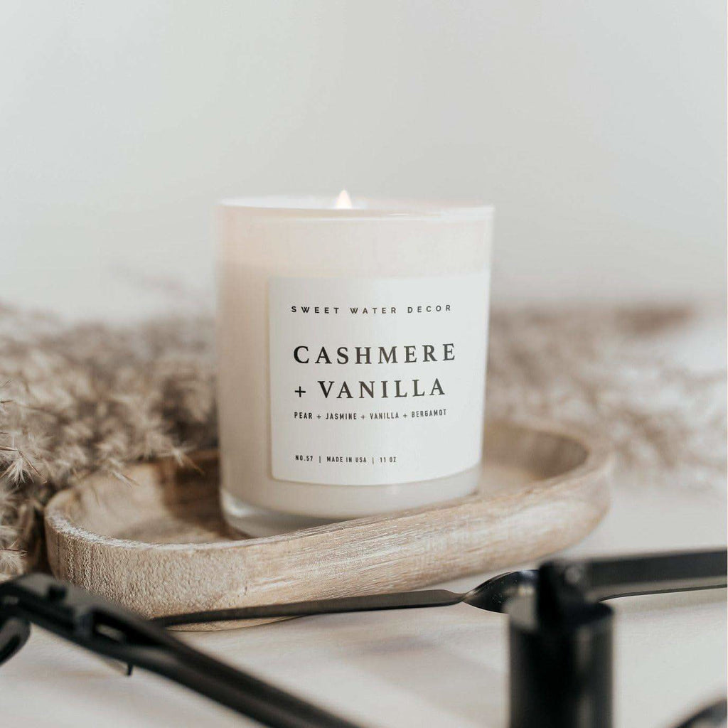 Cashmere and Vanilla Soy Candle - White Jar - 11 oz - SwagglyLife Home & Fashion