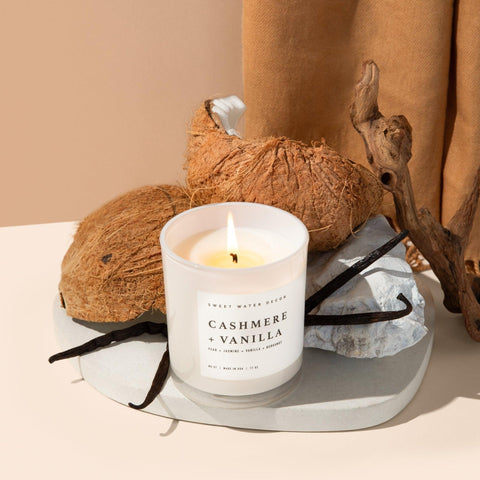 Cashmere and Vanilla Soy Candle - White Jar - 11 oz - SwagglyLife Home & Fashion