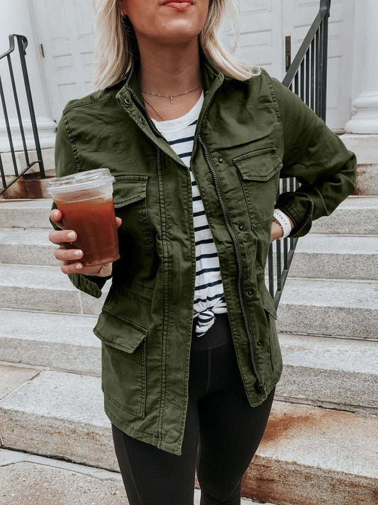 Pocketed Long Sleeve Zip Up Jacket in - Jackets photo