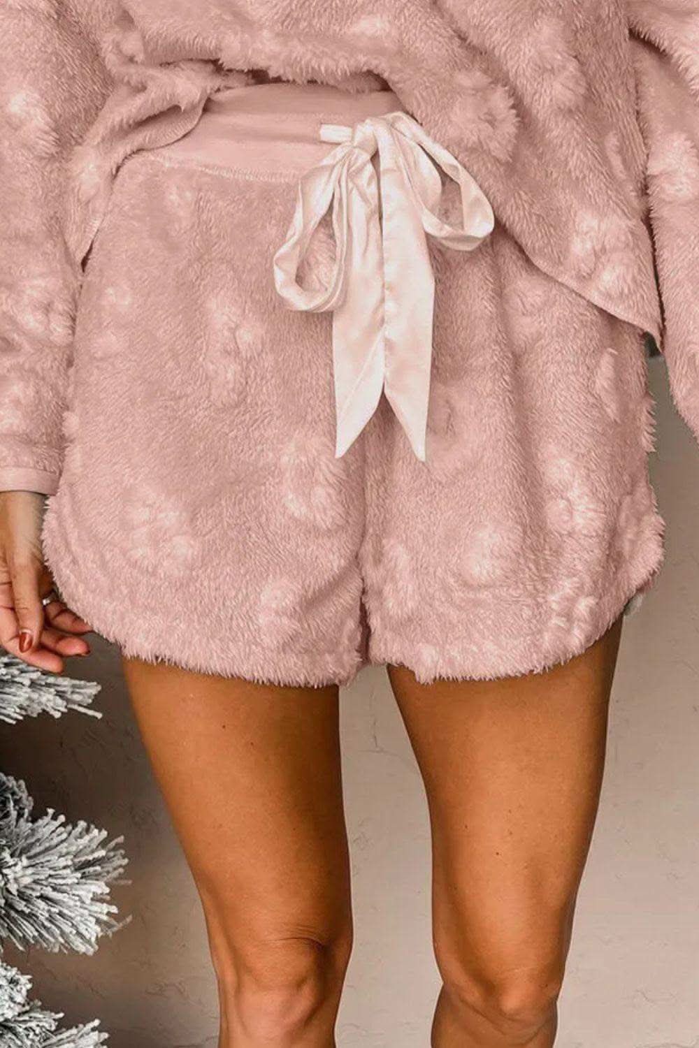 Round Neck Long Sleeve Top and Shorts Lounge Set - SwagglyLife Home & Fashion