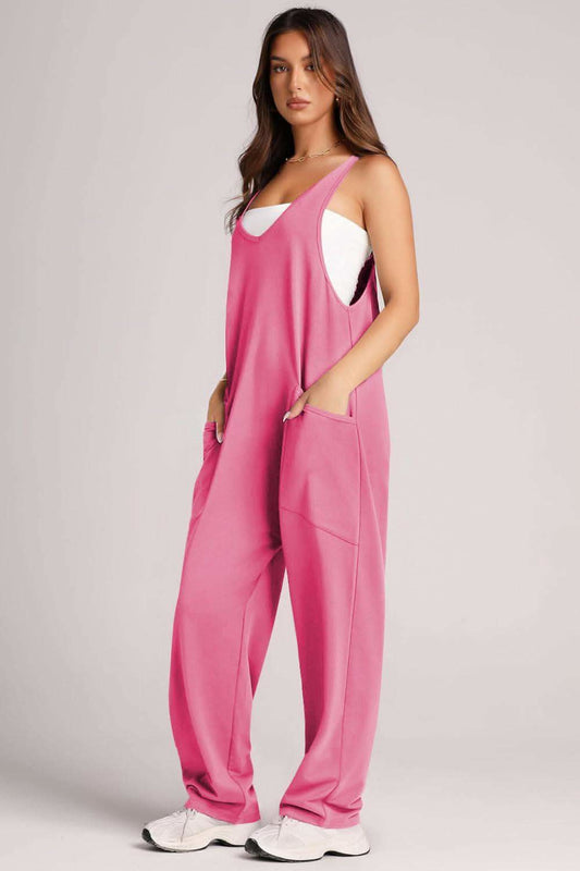 Lovelet V-Neck Wide Strap Overalls in Pink - photo