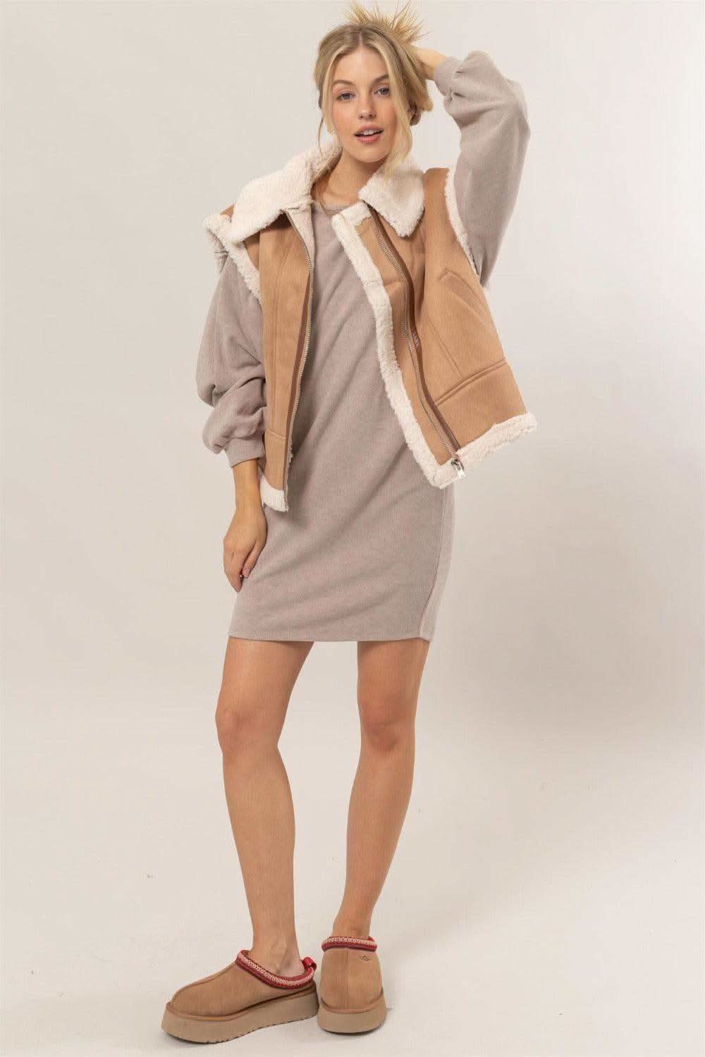 HYFVE Fur-Contrast Zip Up Suede Vest - SwagglyLife Home & Fashion