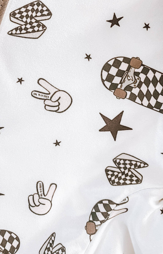Checker Skate Board Peace Sign -