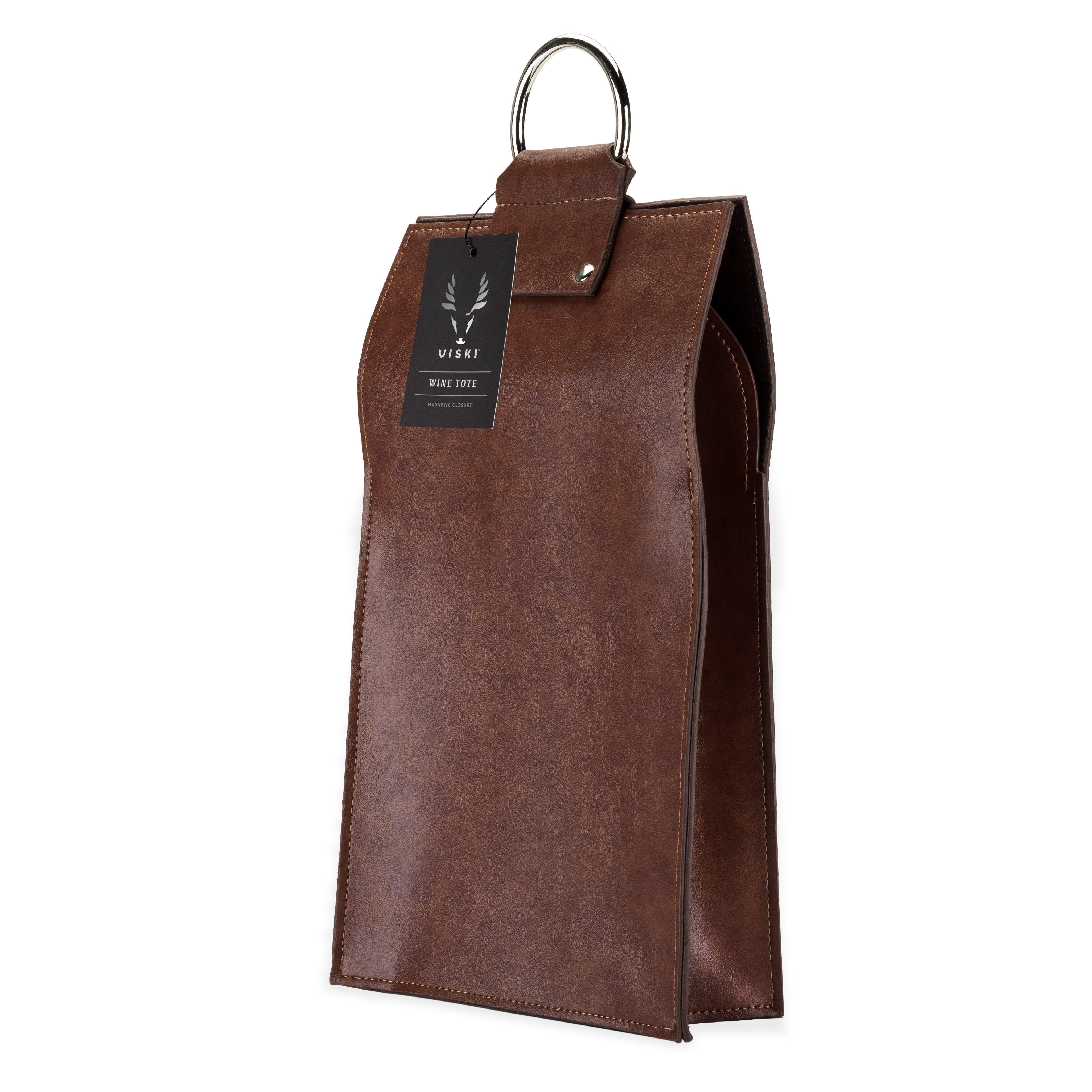 Viski Faux Leather Double-Bottle Wine Tote