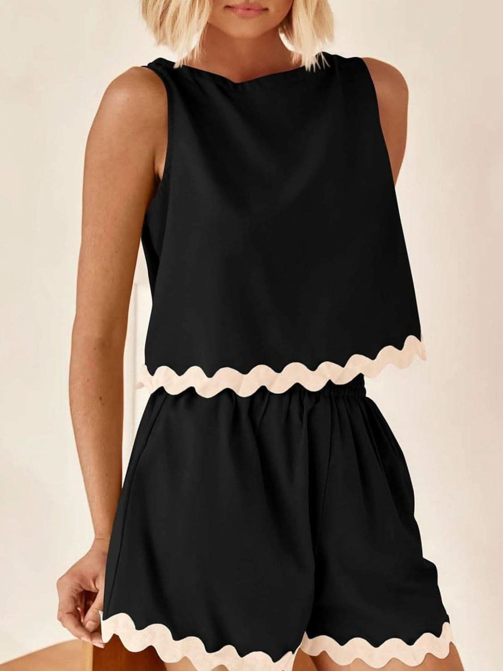 Contrast Trim Sleeveless Top and Shorts Set - SwagglyLife Home & Fashion