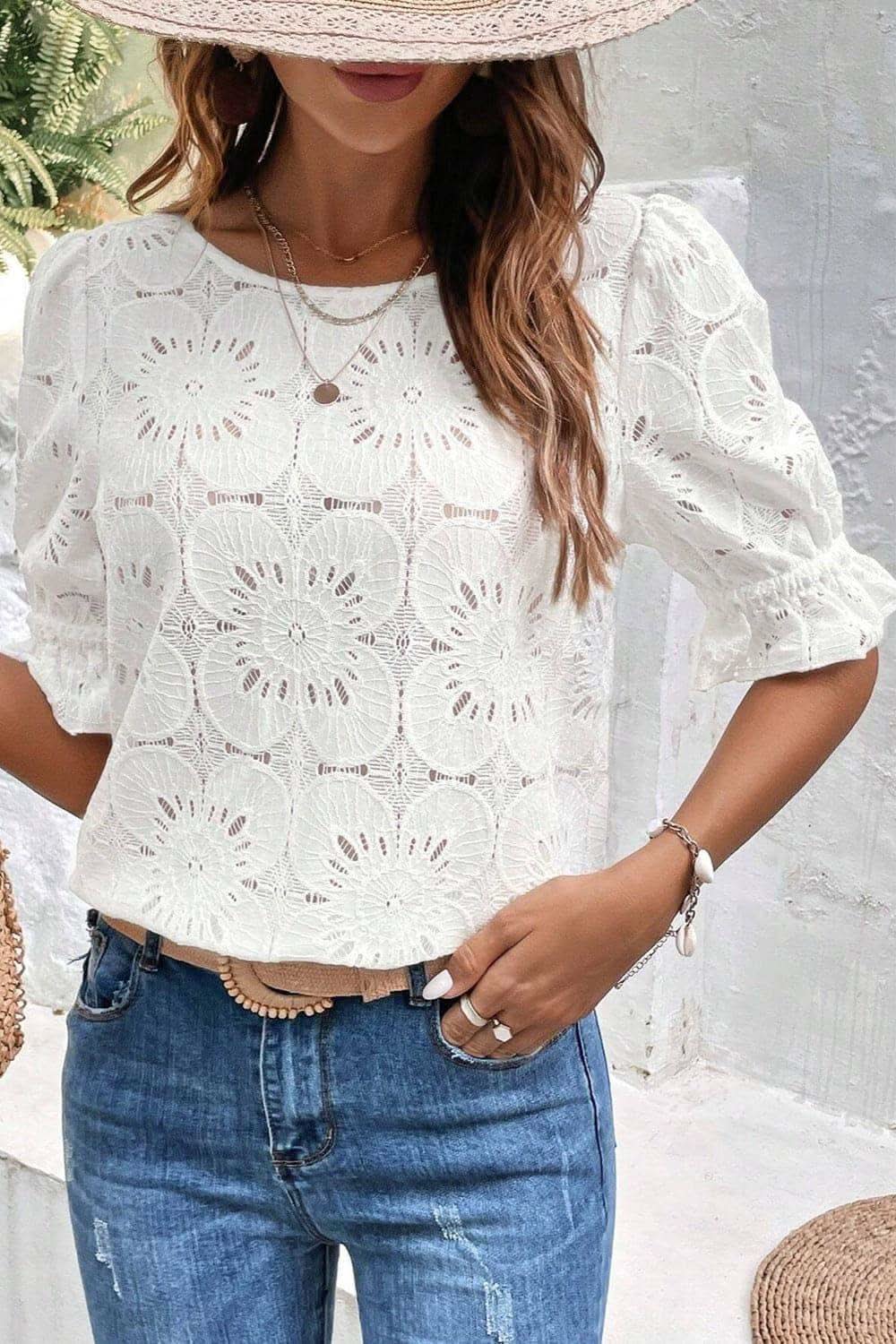 Christie Round Neck Flounce Sleeve Blouse - SwagglyLife Home & Fashion