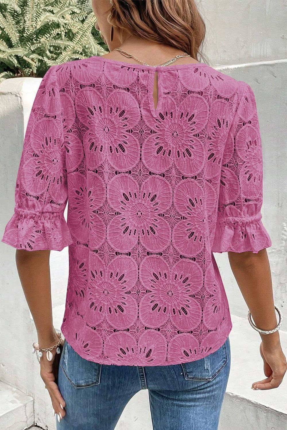 Christie Round Neck Flounce Sleeve Blouse - SwagglyLife Home & Fashion