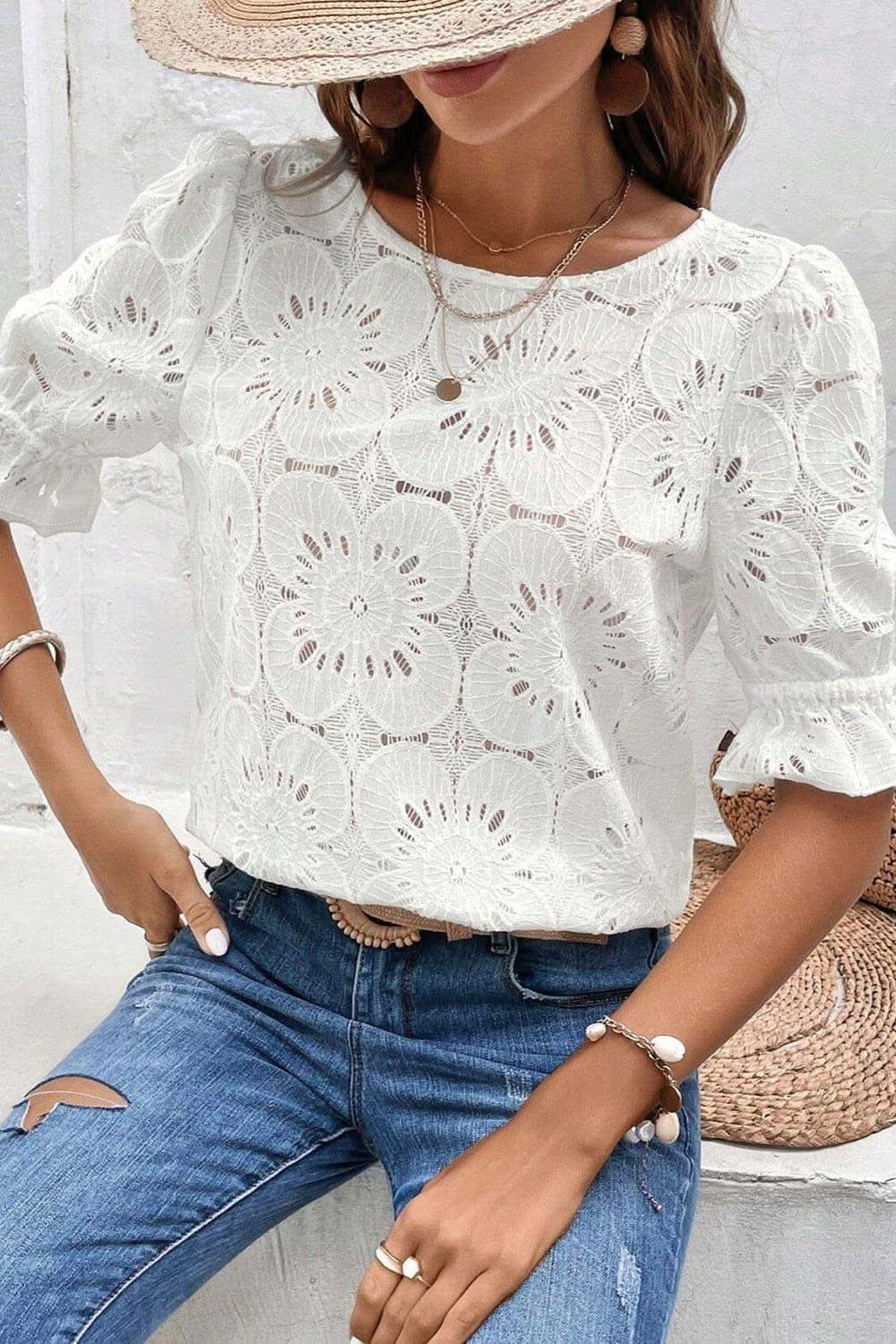 Christie Round Neck Flounce Sleeve Blouse - SwagglyLife Home & Fashion