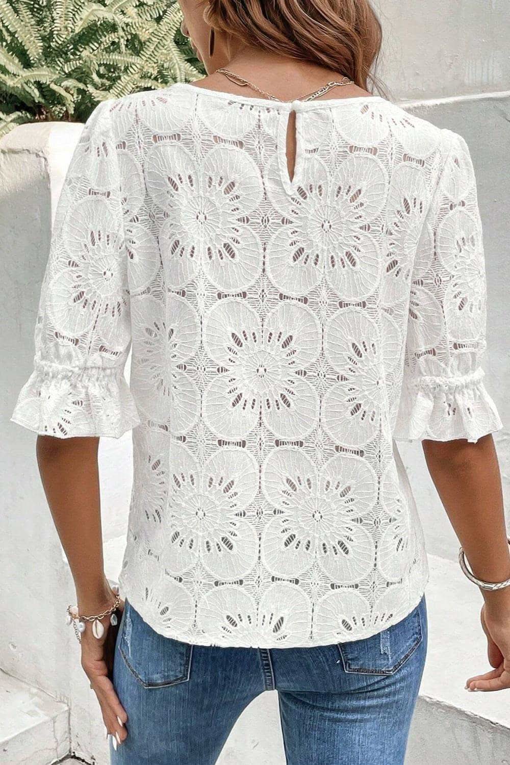 Christie Round Neck Flounce Sleeve Blouse - SwagglyLife Home & Fashion