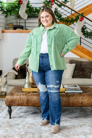 Christine High Contrast Slim Bootcut Destroyed Jeans in - Denim photo