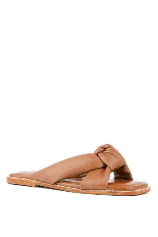 CHUBS Tan Puffy Strap Sliders Flat in Lt. Tan - Shoes photo