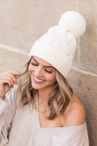 Chunky Knit Fur Pom Beanie - SwagglyLife Home & Fashion