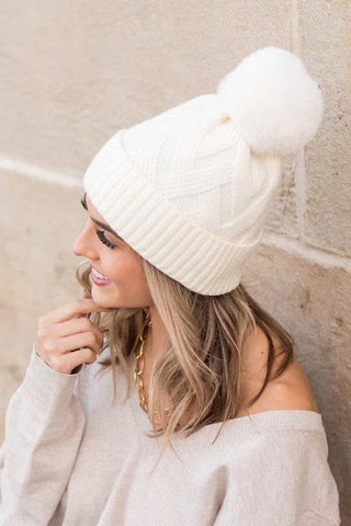Chunky Knit Fur Pom Beanie - SwagglyLife Home & Fashion
